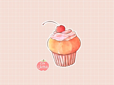 cup cake bread cake cherry cupcake cute dessert desserts digital art digital illustration digital painting digitalart food food illustration food illustrator illustration kawaii pink sticker sweet