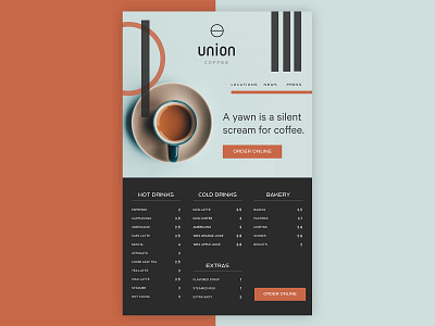 Union Coffee Shop Website Design in Adobe XD adobexd orange ui ux web design