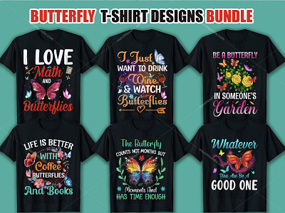 Butterfly T-Shirt Designs Bundle best custom t shirts branding bulk t shirts custom t shirts design graphic design illustration vector