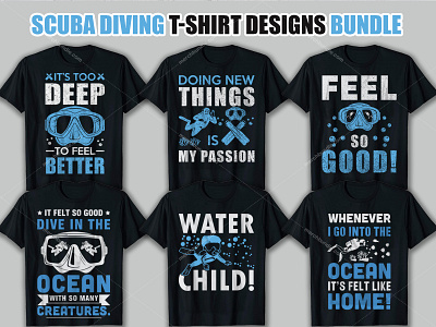 Scuba Diving T-Shirt Designs Bundle.