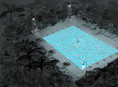 Midnight Pool animation design illustration photoshop scene