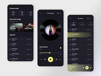 Music player app app design artist dark design minimal mobile music music player playlist playlists ui ux