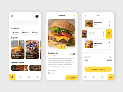 Food delivery app app app design burger cart delivery delivery app delivery service food food app food app ui food delivery application menu minimal mobile ui ui