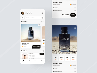 Mobile app for "perfume shop" app app design app interface cart clean ios minimal mobile mobile app mobile ui online shop perfume trendy ui uiux design ux