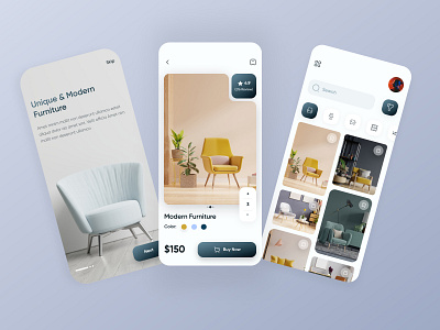 Furniture e-commerce shop app design android app design chair e commerce interior ios landing page design minimal minimalist property shop trendy ui ux web app web design
