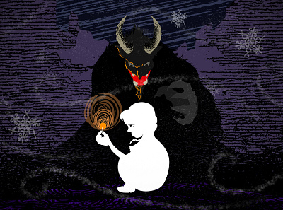 Krampus Takes Form flat illustration storybook vector