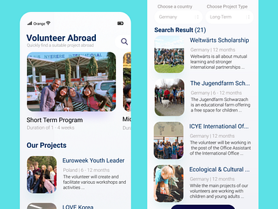 Volunteering Abroad App app design illustration minimal ui ux