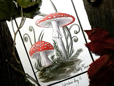 Fly agaric bookillustration design flyagaric forest illustration illustrator mushroom nature nature illustration poster print typography watercolor wood