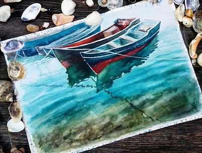 "Boats " Watercolor painting bookillustration design illustration illustrator nature nature illustration poster print sea typography watercolor