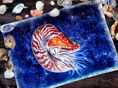 Nautilus deep design illustration illustrator nature nautilus ocean poster sea typography watercolor