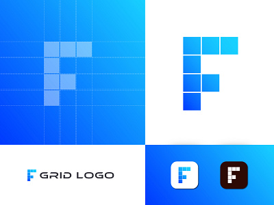 F Grid Logo 3d logo maker blue color f gradient grid logo logodesign logos mockup