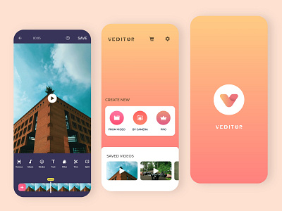 Veditor App Screens - Android Video Editor android app atomic system color correction ios app layers montage onboarding product design synchronization video app video editing video editor video tool visual identity