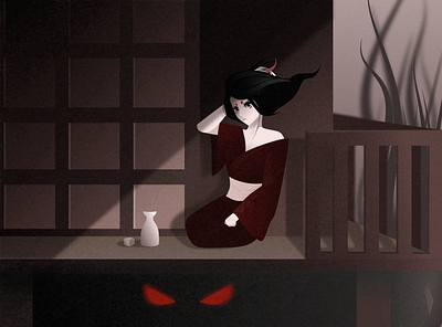 Futakuchi-Onna adobe illustrator art creepy darkness girl graphic illustration japan mythology vector women