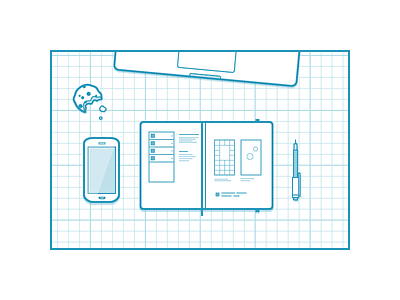 Designer's Desk android art cookie desk illustration line macbook moleskine pixel sketchbook vector