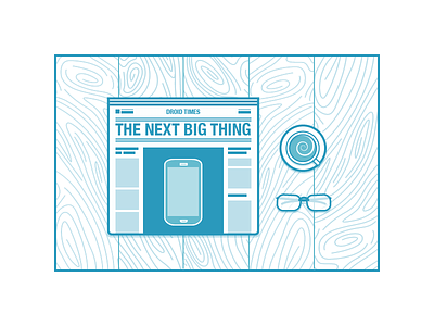 The next big thing android coffee glasses hipster illustration illustrator line art morning newspaper phone vector wood texture
