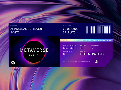 APPICS Launch Event app blockchain card cryptocurrency event future metaverse nft screen design ticket