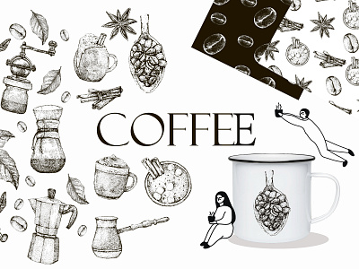 COFFEE coffe logo coffee cup cute doodle dotwork graphicdesign ink line menu