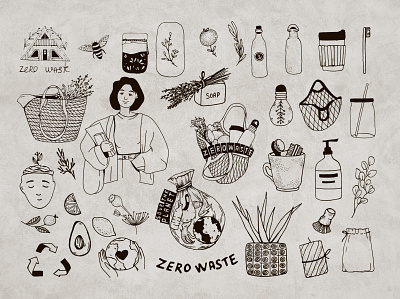 zero waste doodle eco ecology logo print zerowaste