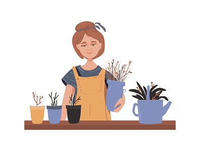 gardener girl illustration vector девушка девушка персонаж простой дизайн растения сад садоводство теплица цветы