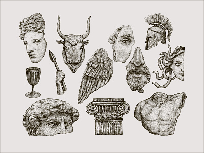 antique antique antiquity design dotwork illustration ink line logo sculpture vector