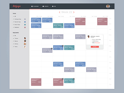 Book your favourite yoga booking calendar ui ux yoga