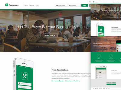 Fudsquare Website android flat food application ios landing ui ux web