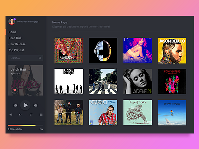 Music App Streaming Concept app cover dashboard flat music player simple streaming ui ux