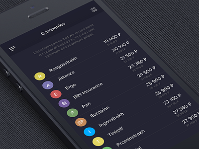 Companies list app design insurance ios mobile ui ux