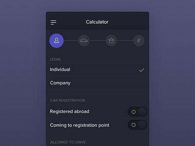 Calculator of auto insurance application auto calculator insurance ios mobile ui ux