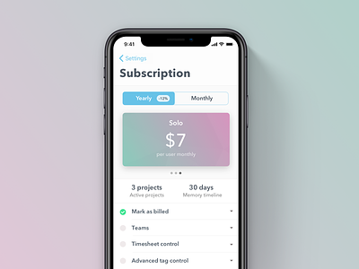 Timely iOS Subscriptions app ecommerce ios mobile subscriotions time time tracker ui ux