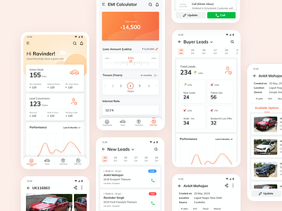 Used Car Business App UI app calculator dashboard emi listing orange progress stocklisting uidesign uiux