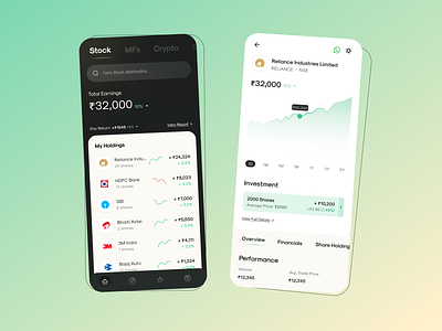 Investment App Concept crypto investment market mutual funds stocks ui ux