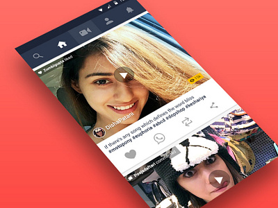 Home Screen Design for Video Blogging Platform blue home play red video videoplay