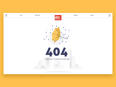 Insurance 404 page 404 error illustration insurance rain red umbrella weather yellow