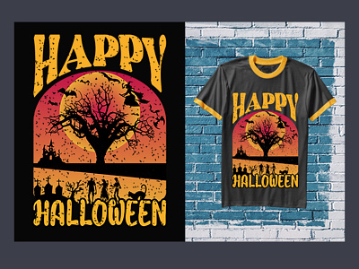 Happy Halloween T-Shirt Design Template eps