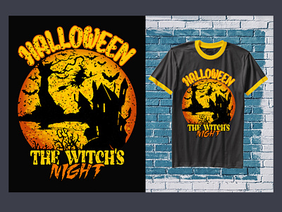 Halloween The Witch's Night T-Shirt Design Template skull