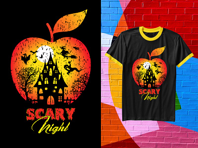 Scary Night T-Shirt Design Template happy happyhalloween