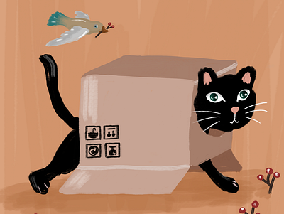 Box cat baird black black cat box cat cat illustration childrens book childrens illustration color creative illustration