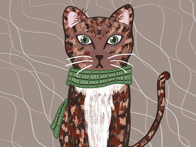 Cat with scarf cat childrens book childrens illustration color illustration scarf winter