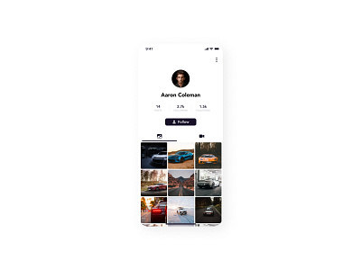 Profile Screen - Automotive App app app design app icon automotive car app clean design gallery homepage image ios iphone message app minimal product design profile page roadstr social app ui ux