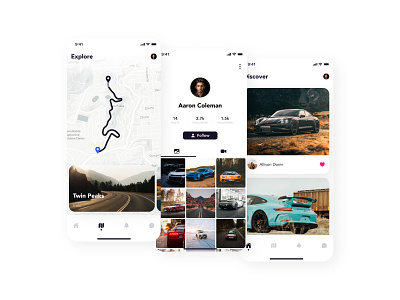 Automotive Social App app app design automotive car design discover discovery gps gps tracker ios map minimal navigation ui ux