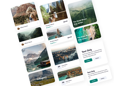 Card Variants app card design system event green ios product social travel turquoise ui ui kit ux variants