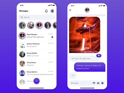 Messaging App app chat app ios messaging messaging app minimal purple ui ux