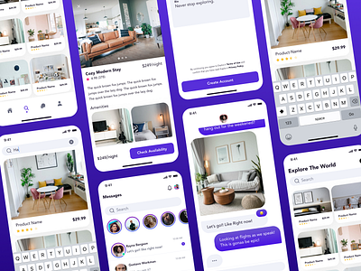 Vacation Book App app app design booking components design system ios kit minimal purple system ui ui kit ux