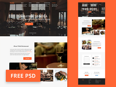 PSD Freebie: Voila - Restaurant web design template download flat free freebie photoshop psd restaurant ui web design web template website