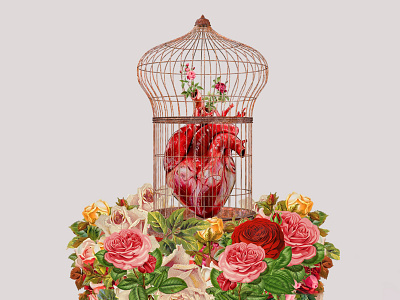 heart art artwork biege collage design flowers heart illustration