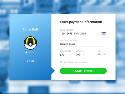 Daily UI #002 - Credit Card Form 002 dailyui illustration illustrator pokeball pokemart pokemon pokémon sketch ui ux