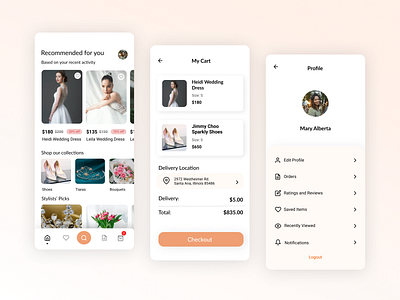 Wedding Shopping App ecommerce app profile shopping shopping app wedding