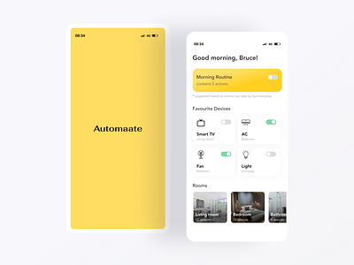 Home Automation App Design app automation dailyui figma homeautomation inspiration mobile app ui ux yellow
