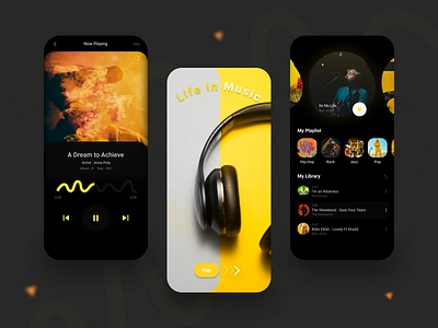 Music App UI Concept 2021 design app appuidesign appuiux dark mode dark ui design designideas designinspiration designtrends illustration library minimal mobile mobile app design music music app newshot playlist